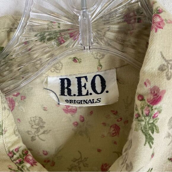 Reo Vintage Green Khaki Floral Half Button Down Dress Belt Pockets 14 - Picture 9 of 14